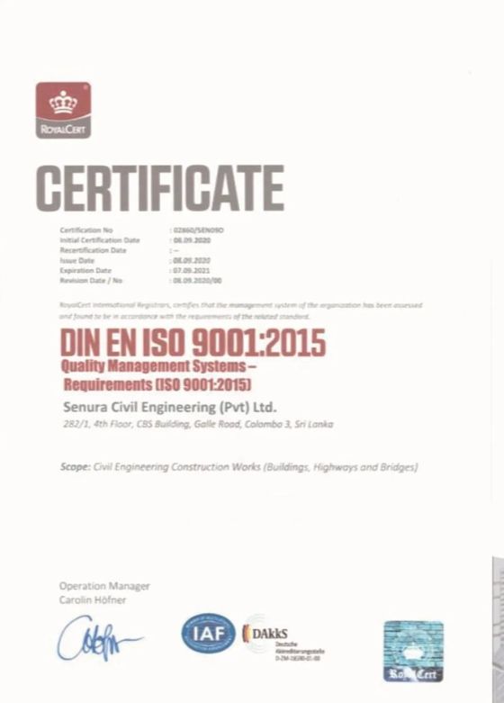 ISO 9001:2015 — Quality Management certificate